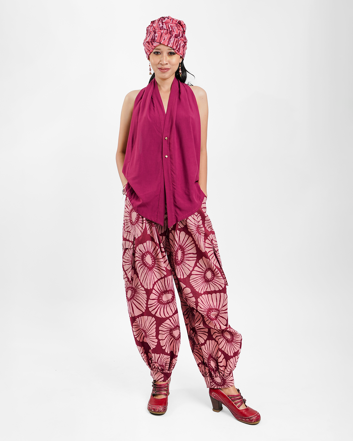 Claret Rayon Draped Top, 1 size