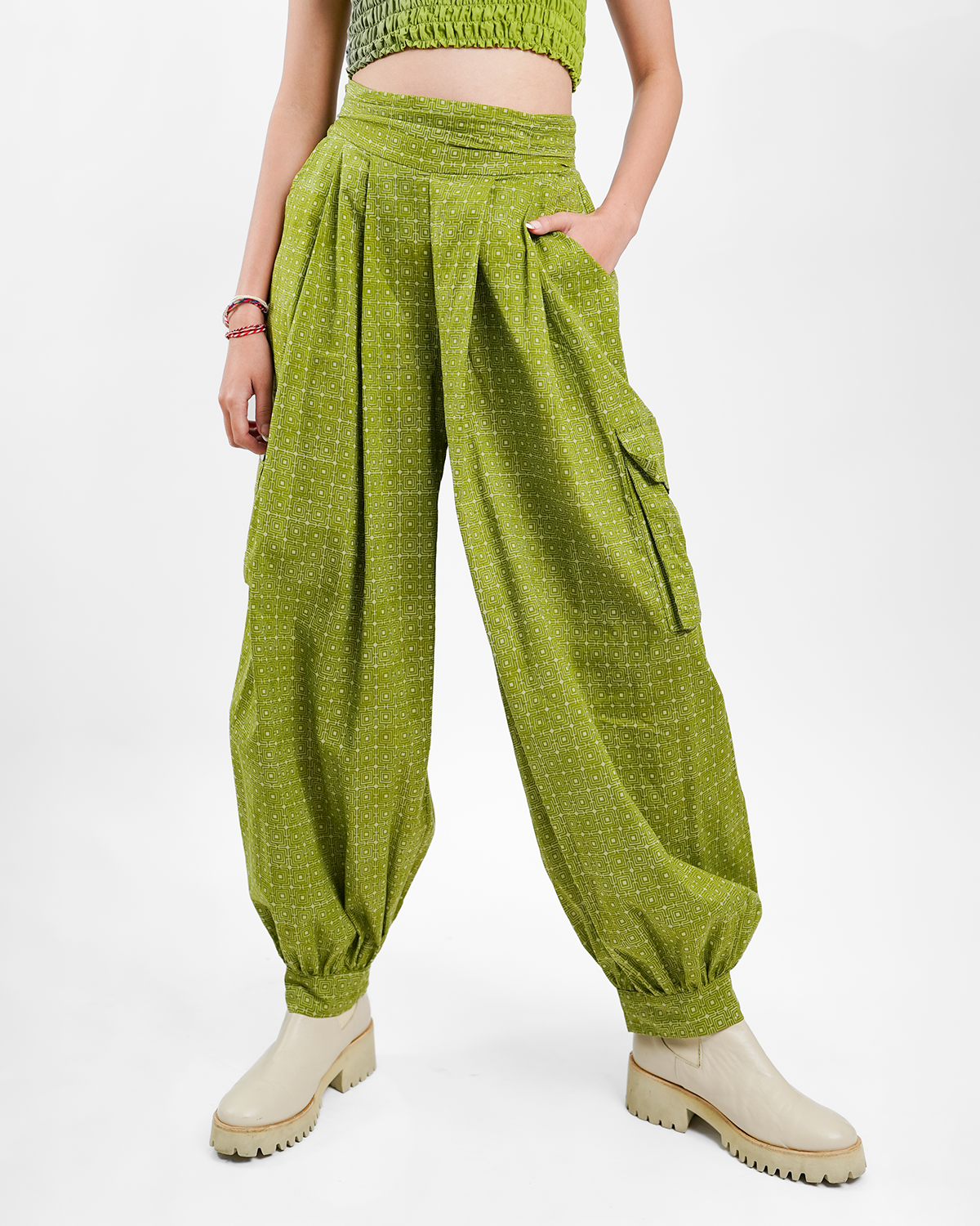 Infinity Squared Avocado Organic Cotton Balloon Pants, 3 sizes
