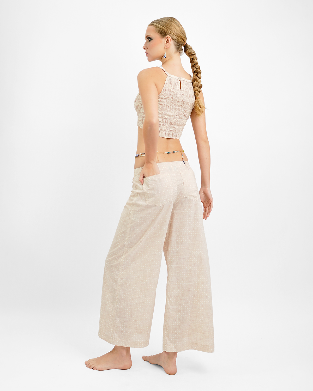 Beige Organic Cotton Shirred Crop Top, 2 sizes