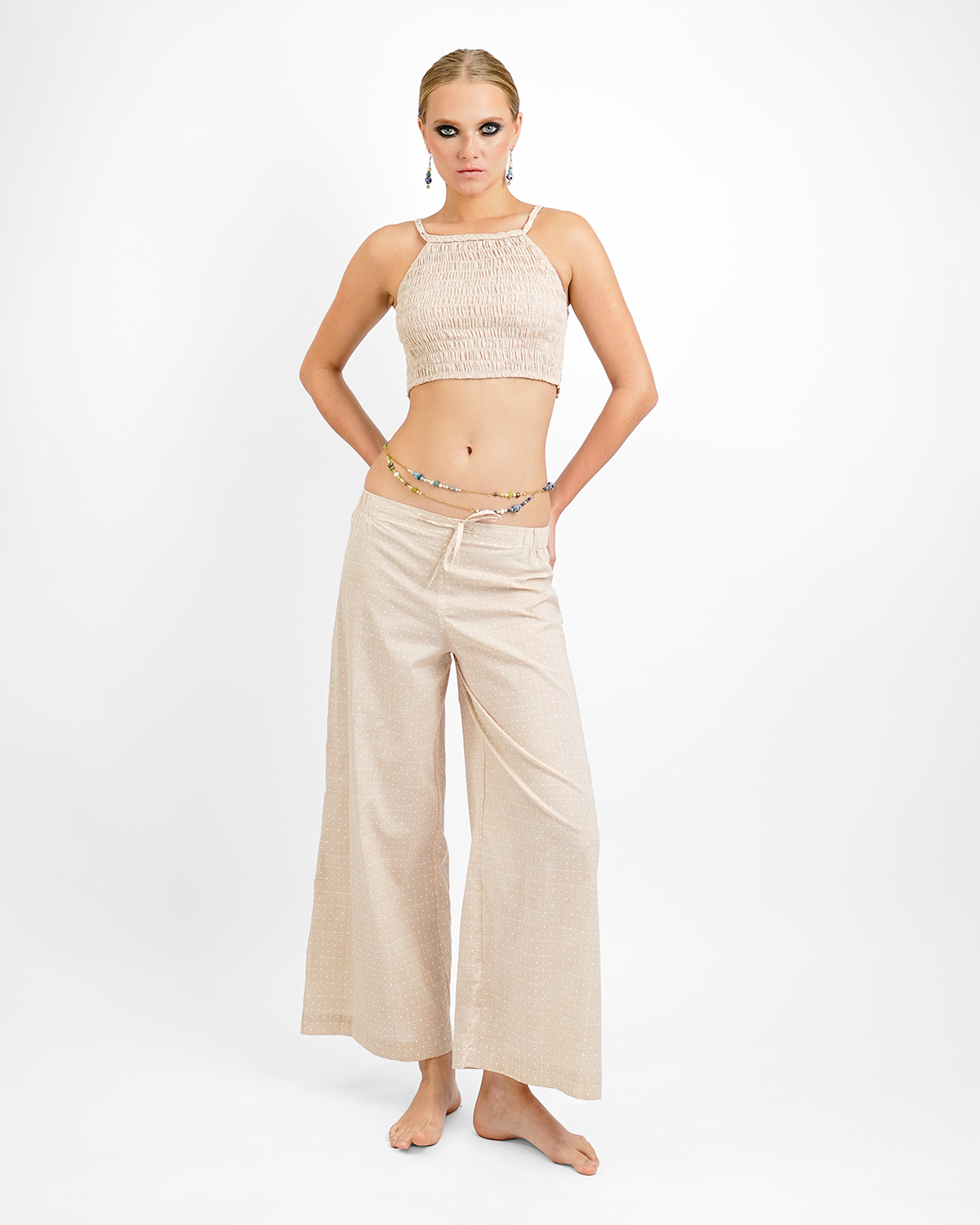Beige Organic Cotton Shirred Crop Top, 2 sizes