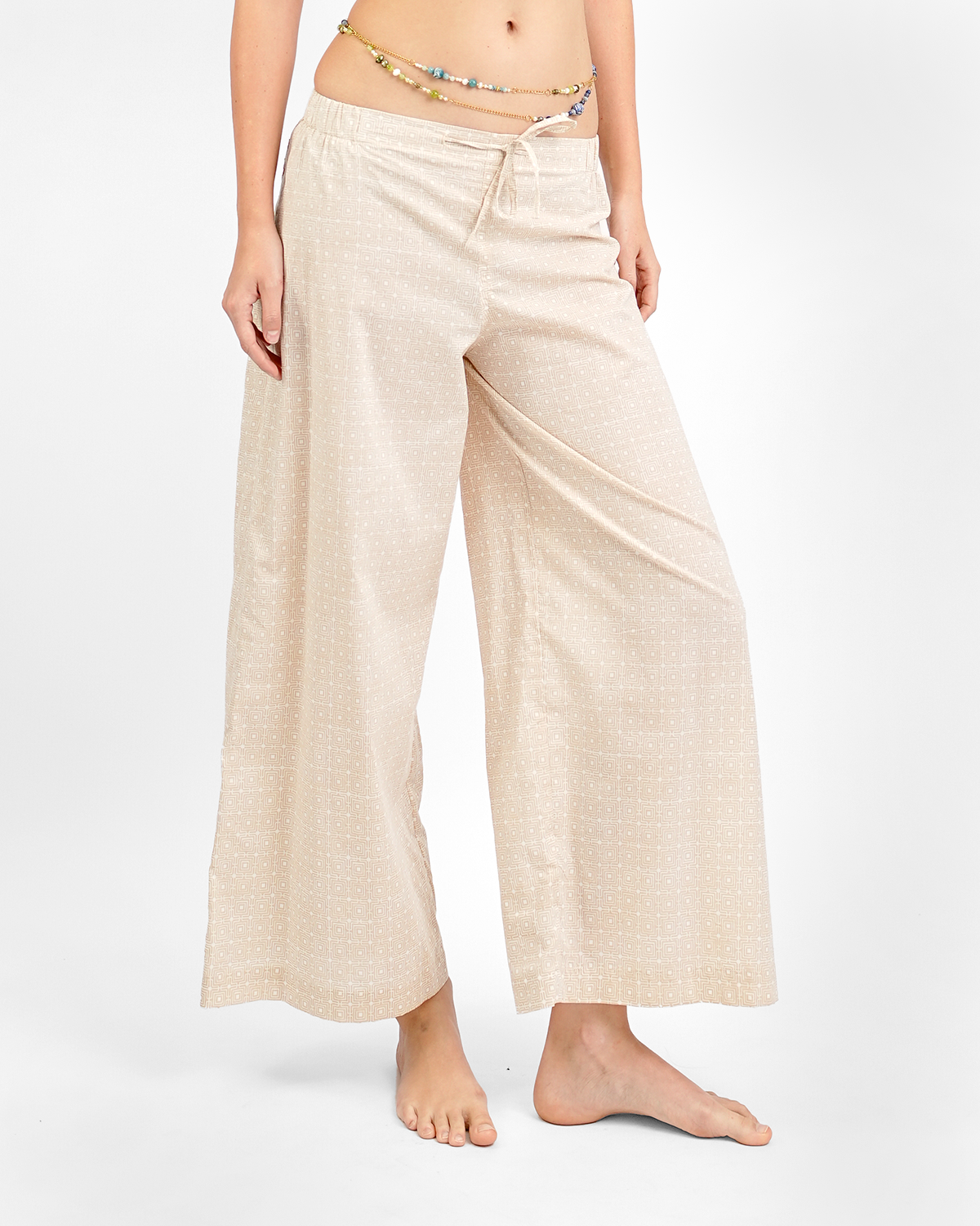Infinity Beige Organic Cotton Long Piazza Pants, 3 sizes