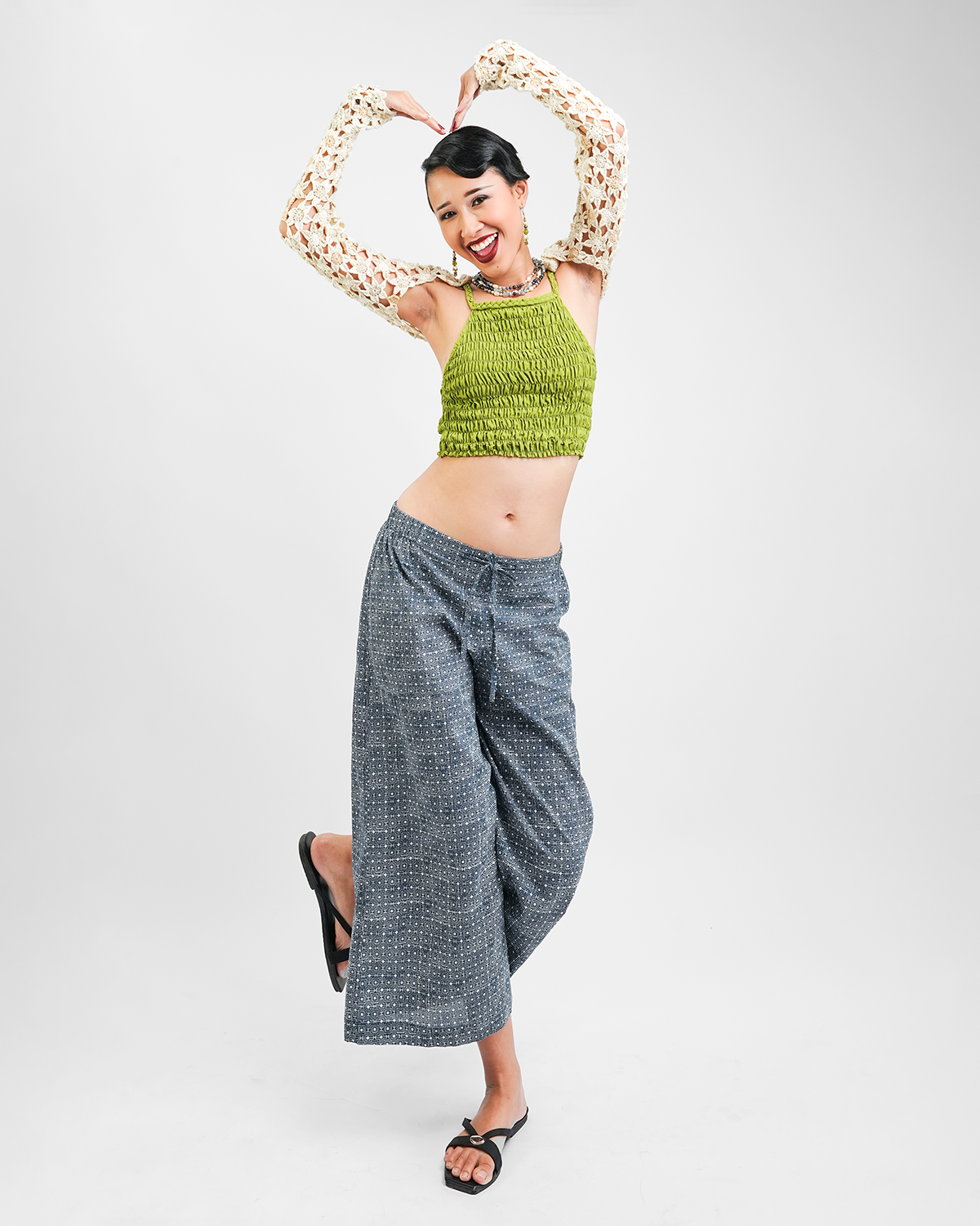 Avocado Rayon Shirred Crop Top, 2 sizes