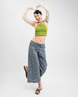 Avocado Rayon Shirred Crop Top, 2 sizes