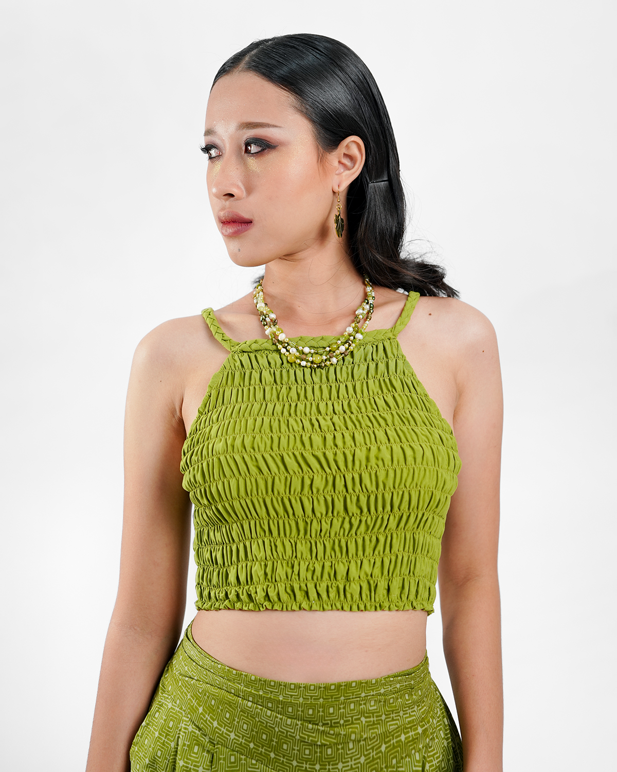 Avocado Rayon Shirred Crop Top, 2 sizes