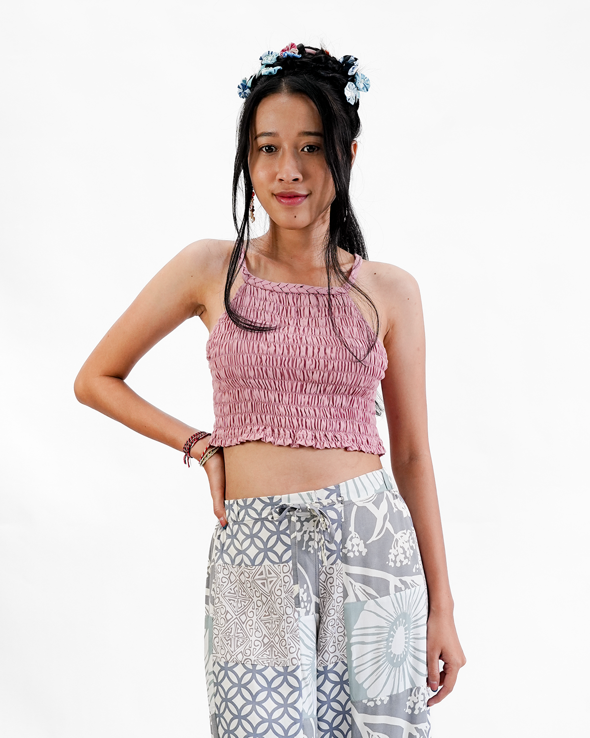Crop Top Pink dengan Detail Kerut, 2 Ukuran