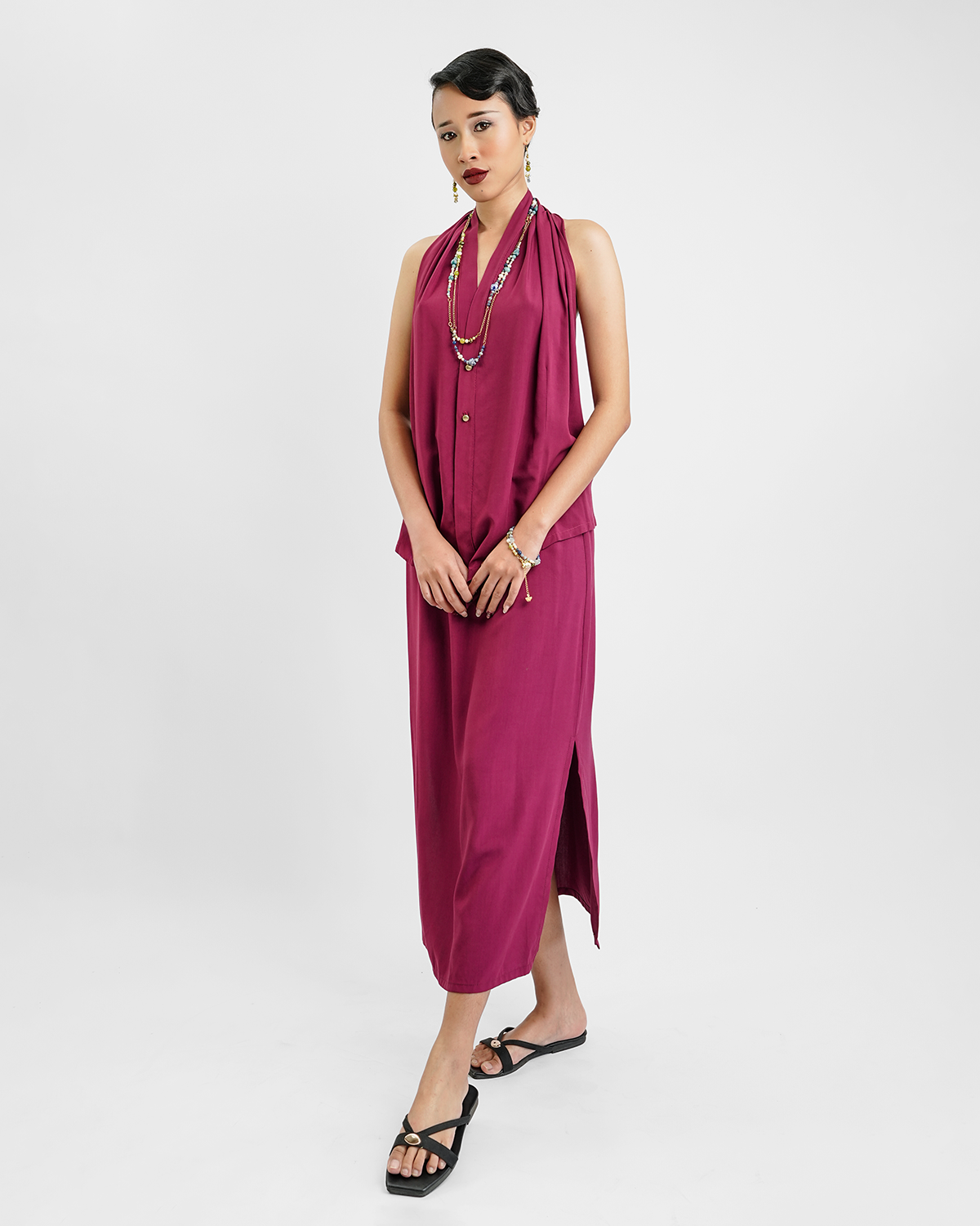Claret Rayon Draped Top, 1 size