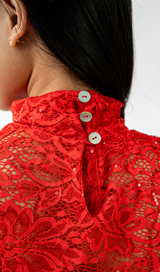 Turtleneck Renda Italia Tanpa Lengan Merah, 2 ukuran