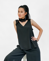 Atasan Swing Leher V Warna Hitam, 2 Ukuran