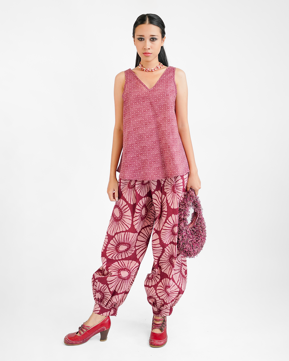 Claret Organic Cotton V Neck Swing Top, 2 Sizes