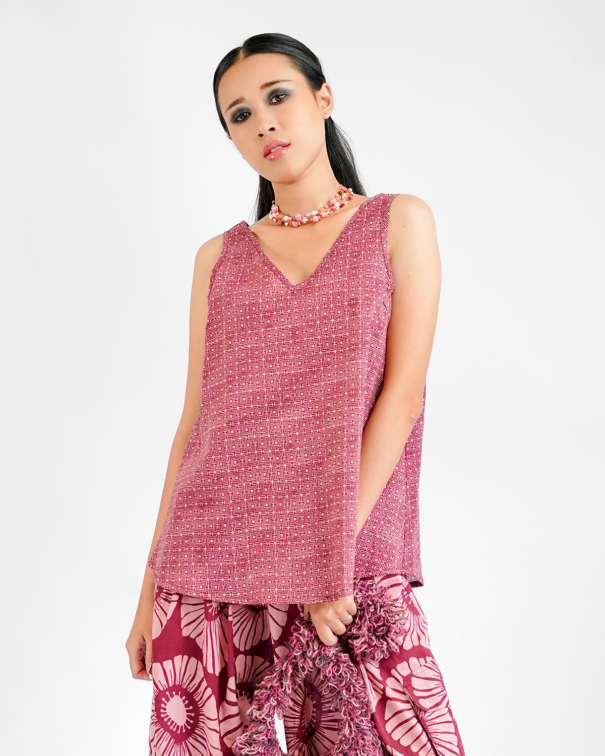 Claret Organic Cotton V Neck Swing Top, 2 Sizes