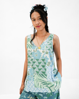 Atasan Swing Leher V Patchwork Keren, 2 Ukuran