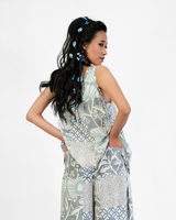 Atasan Swing Leher V Patchwork Abu-abu Krem, 2 Ukuran