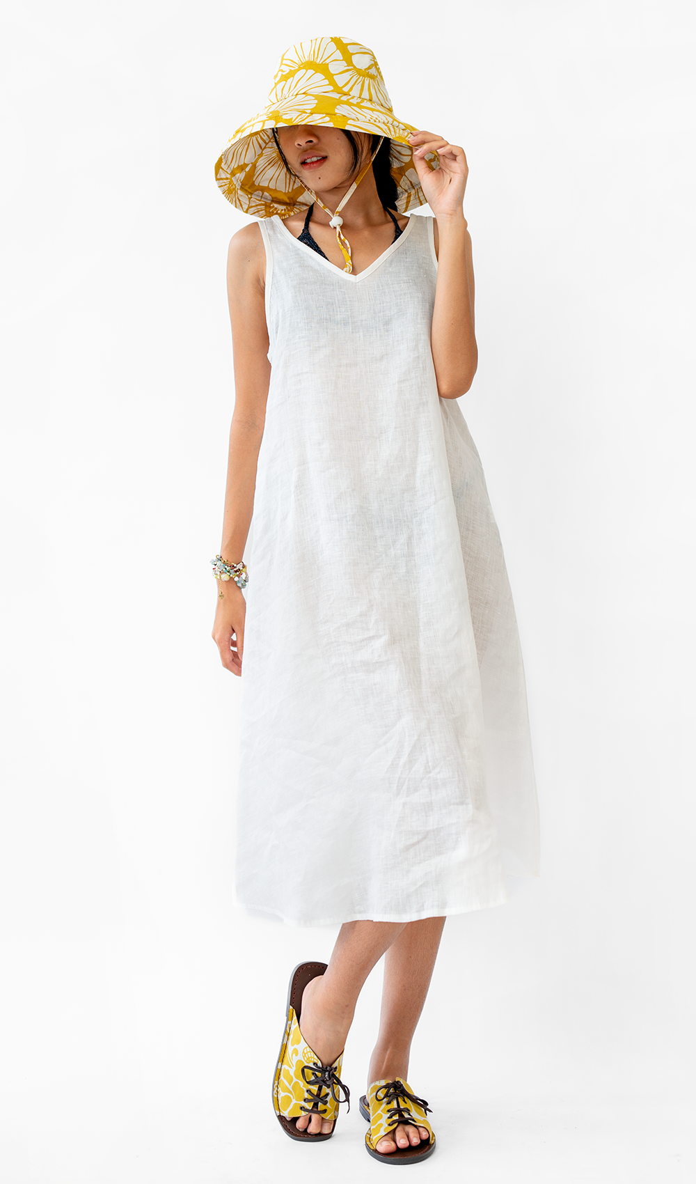 linen swing dress White French Linen Semi Swing Dress, 3 sizes