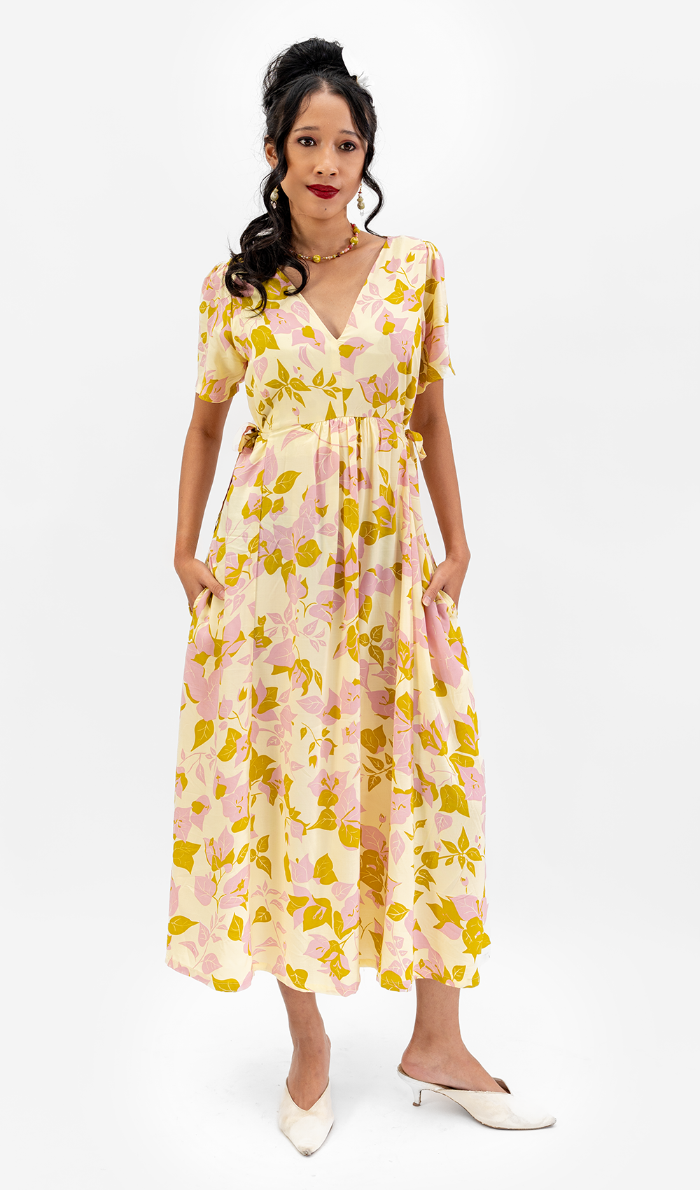 Gaun Rayon Chartreuse Bougainvillea, 3 ukuran