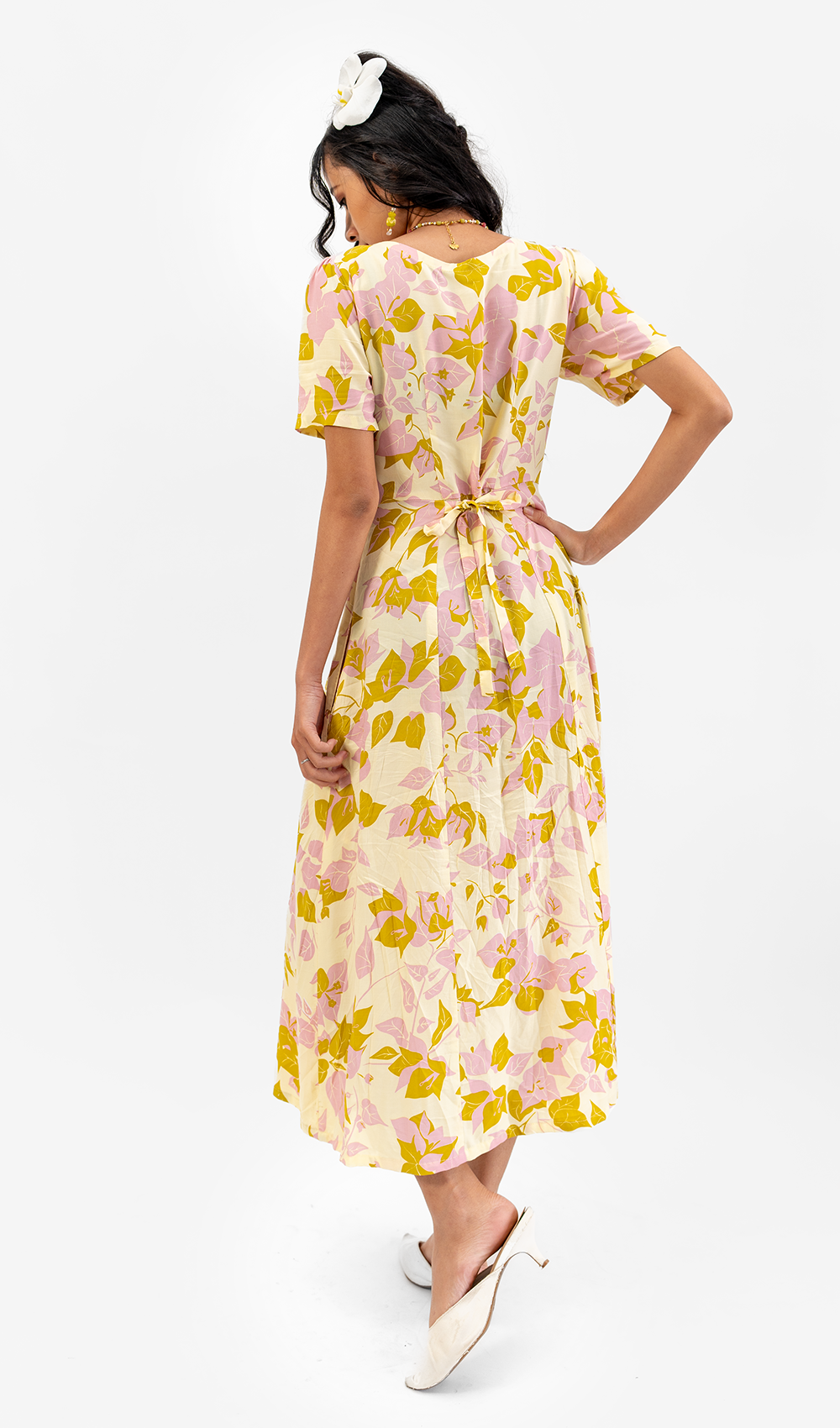 Gaun Rayon Chartreuse Bougainvillea, 3 ukuran