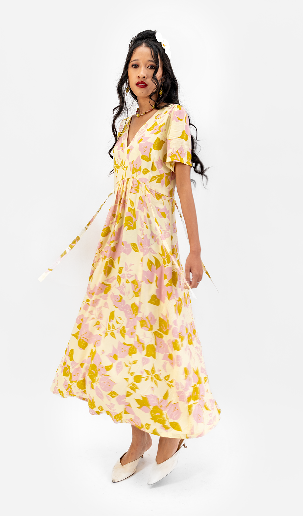 Gaun Rayon Chartreuse Bougainvillea, 3 ukuran