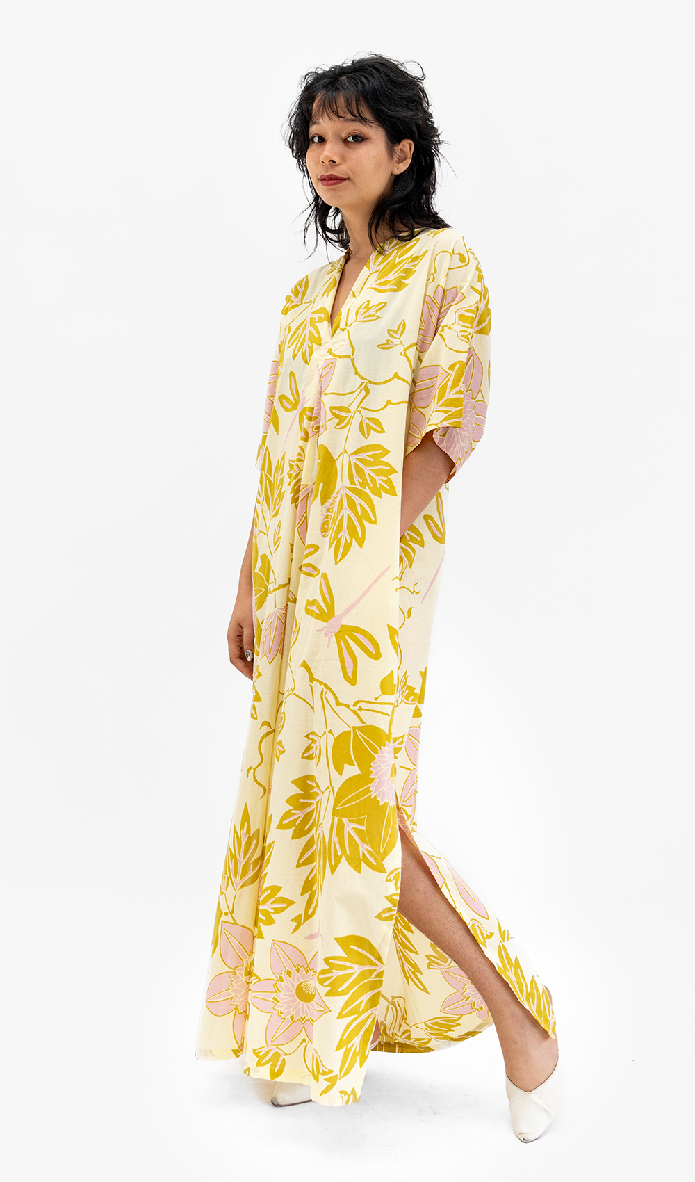 Chartreuse Organic Cotton Kaftan Dress, 1 size