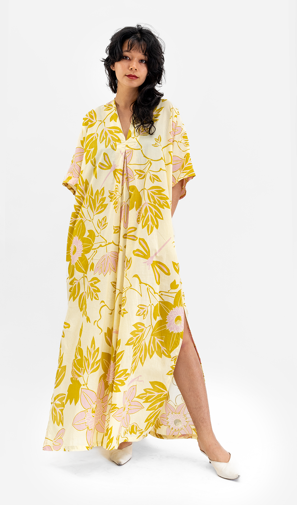 Chartreuse Organic Cotton Kaftan Dress, 1 size