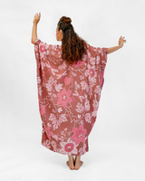 Kaftan Leher Tinggi Motif Bunga Markisa Sienna, 1 Ukuran