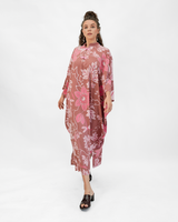 Kaftan Leher Tinggi Motif Bunga Markisa Sienna, 1 Ukuran