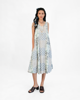 Gaun Semi Swing Patchwork Rayon Warna Beige Abu-abu, 3 Ukuran