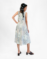 Gaun Semi Swing Patchwork Rayon Warna Beige Abu-abu, 3 Ukuran