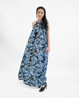 Gaun Panjang Musim Panas Tencel Biru Hitam, Ukuran 1