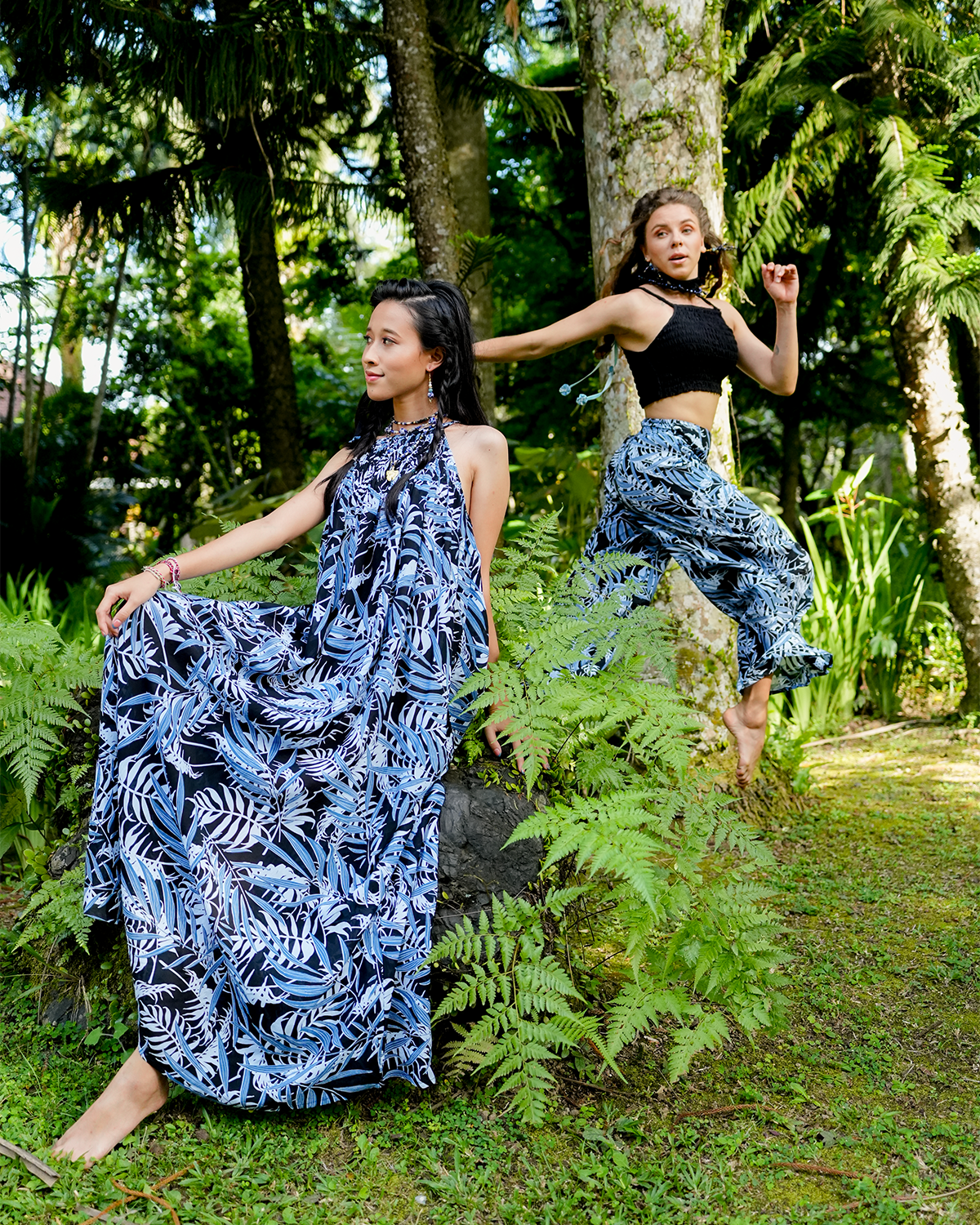 Gaun Panjang Musim Panas Tencel Biru Hitam, Ukuran 1