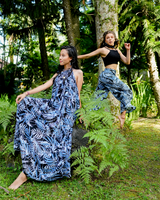 Gaun Panjang Musim Panas Tencel Biru Hitam, Ukuran 1