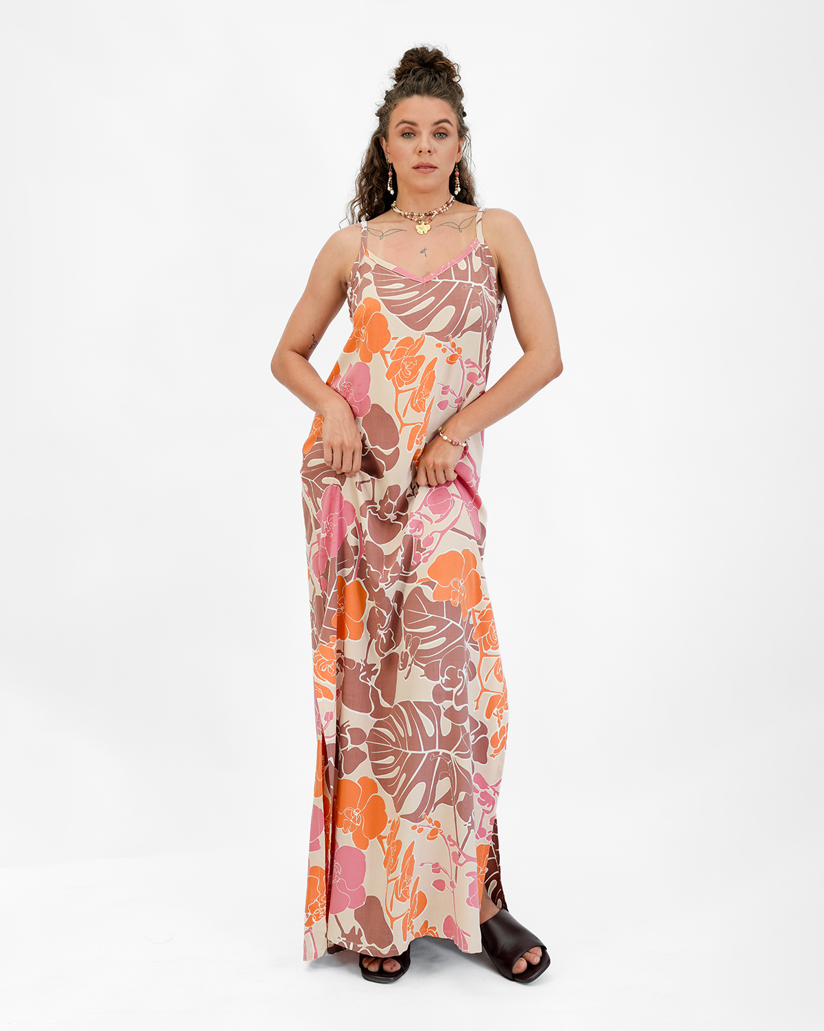 Gaun Terusan Panjang Big Orchid Sienna, 2 ukuran