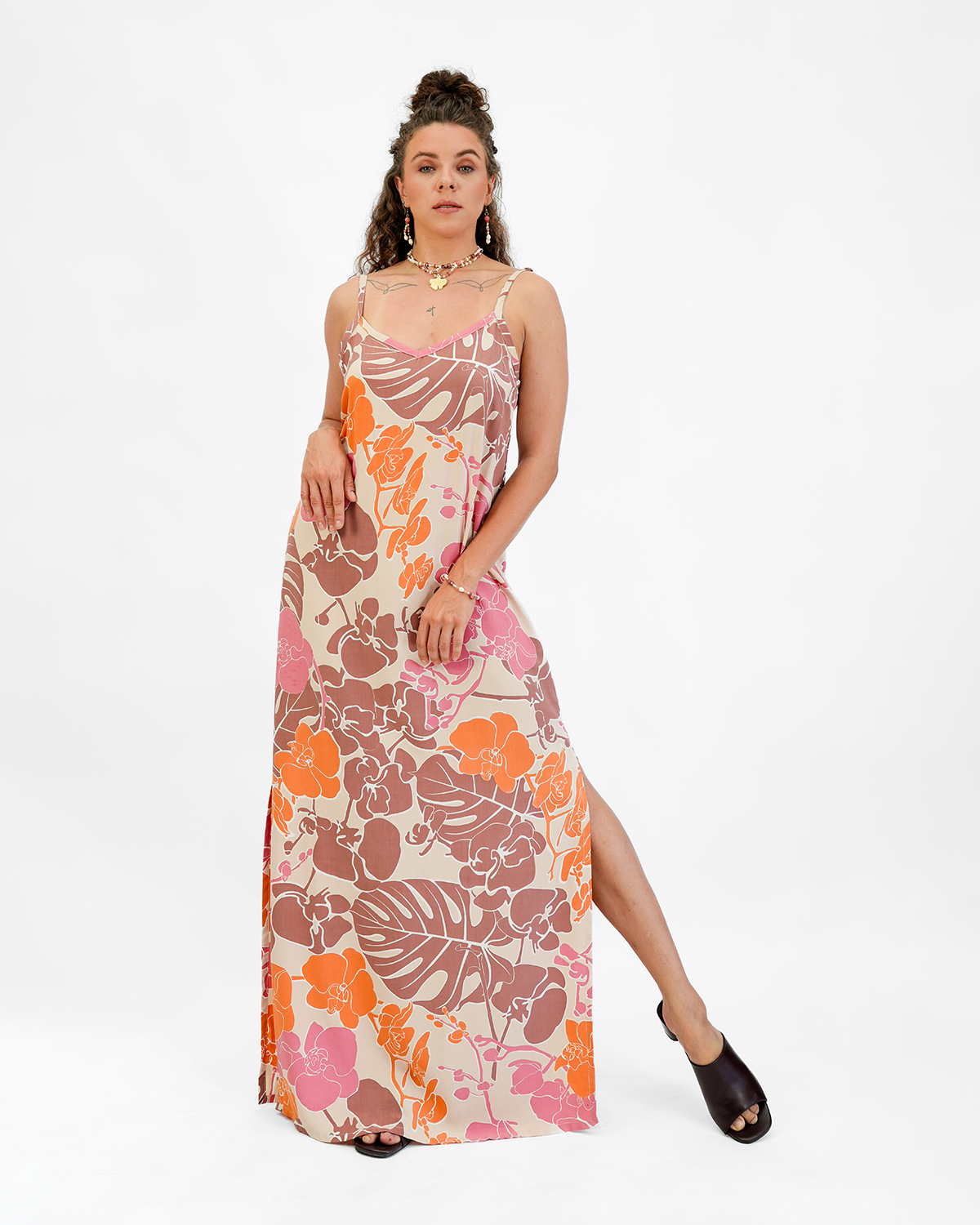 Gaun Terusan Panjang Big Orchid Sienna, 2 ukuran