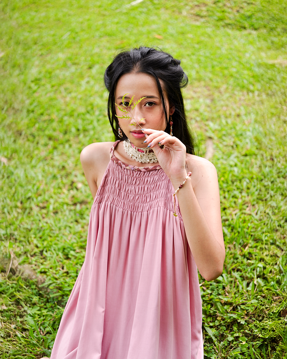 Gaun Musim Panas Rayon Merah Muda, 1 Ukuran