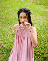 Gaun Musim Panas Rayon Merah Muda, 1 Ukuran