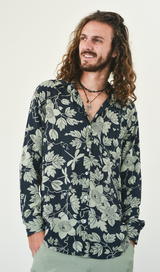 Eco-Rayon Button Down - Bunga Markisa Lichen Indigo 