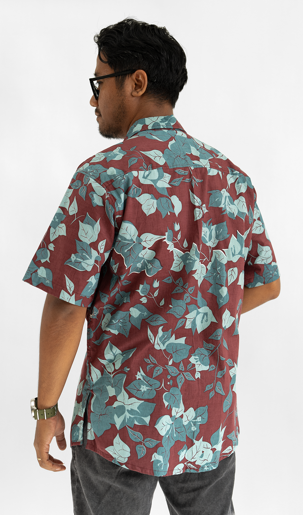 Kemeja Katun Burgundy Bougainvillea, 4 ukuran