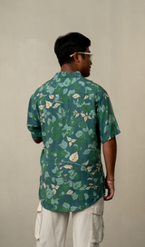 Men's Short Sleeved Shirt Rayon Bougainvillea Moss, 4 Sizes