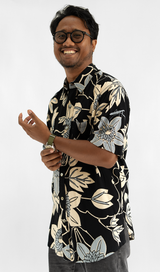 Men's Short Sleeved Shirt Big Passion Flower Onyx, 4 Sizes