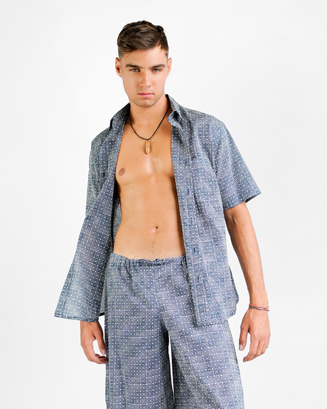 Infinity Squared Indigo Organic Cotton Shirt, 3 sizes