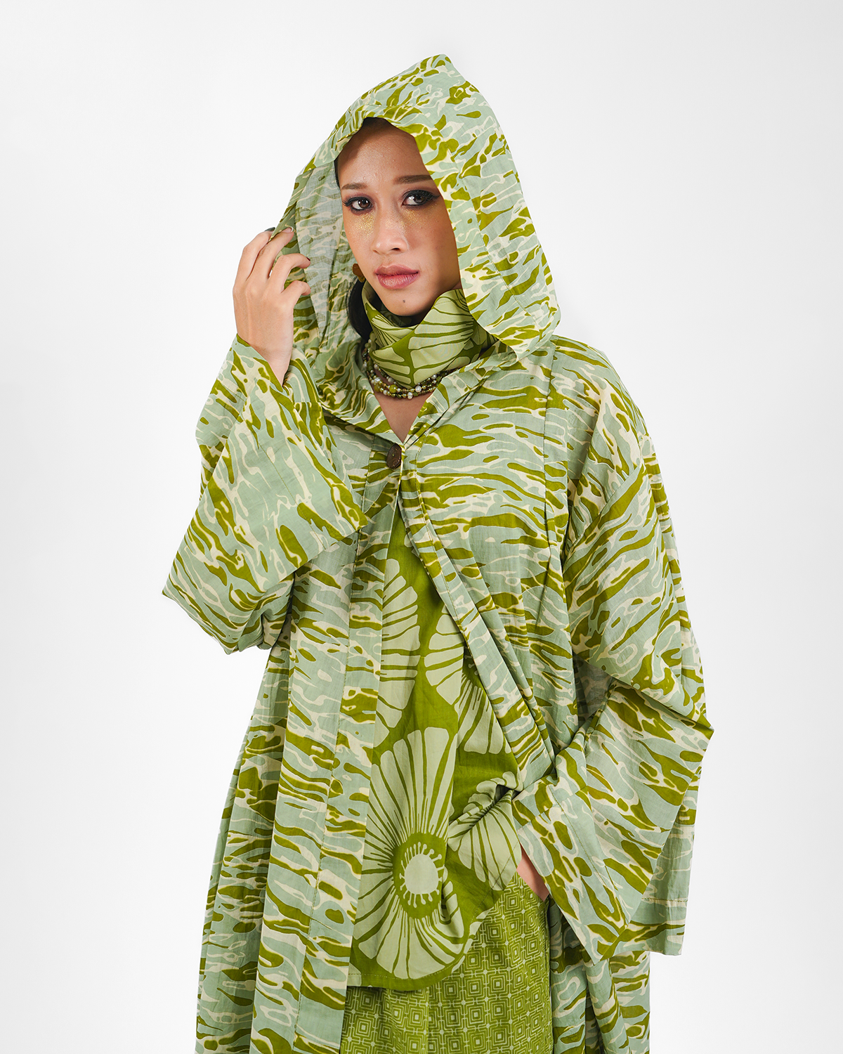 Water Avocado Organic Cotton Organza Hooded Coat, 1 size