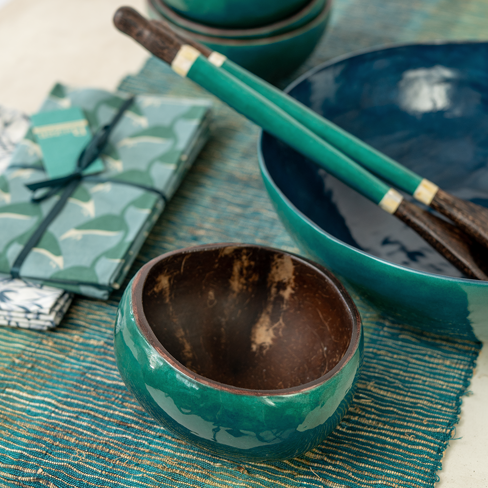 Teal Coconut & Capiz Shell Bowl