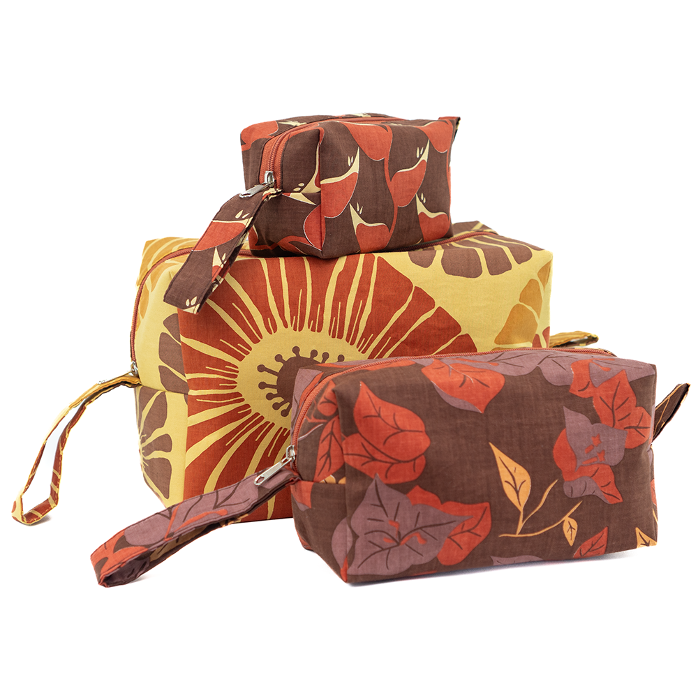 Retro Flowers Maple Cosmetic Case, Large