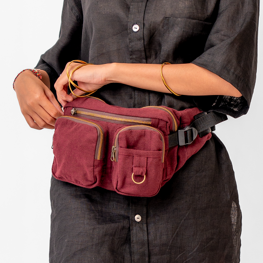 Burgundy Cotton Linen Fanny Pack – tokobalizen