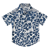 Kemeja Kancing Bawah Motif Kakao Biru, 4 Ukuran