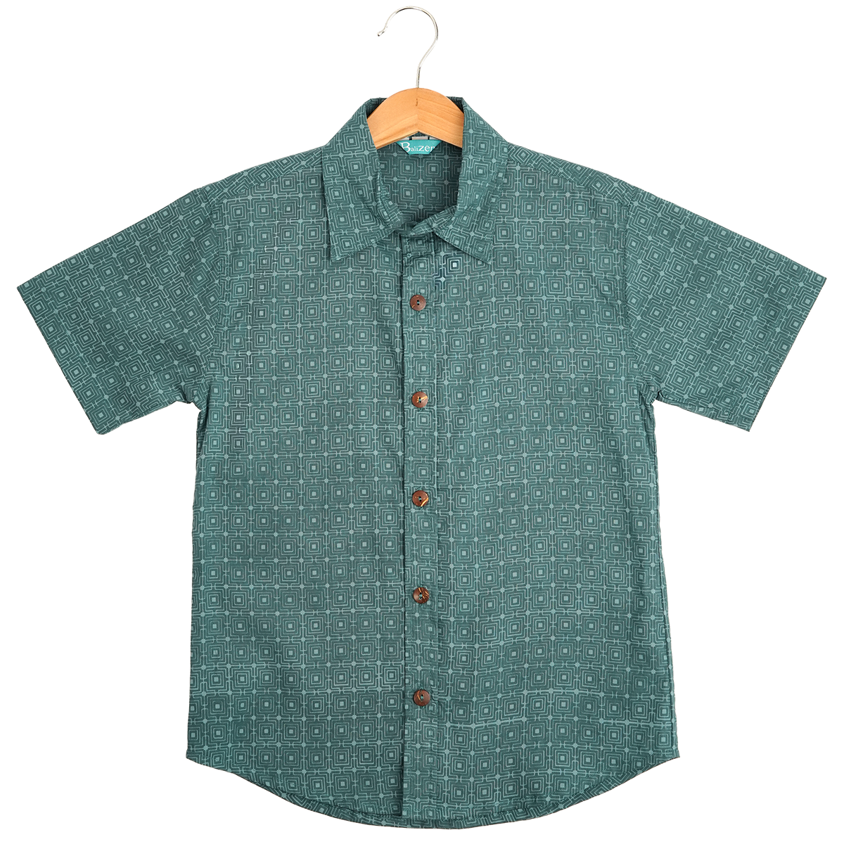 Viridian Button Down Scrappy Shirt, 4 Sizes