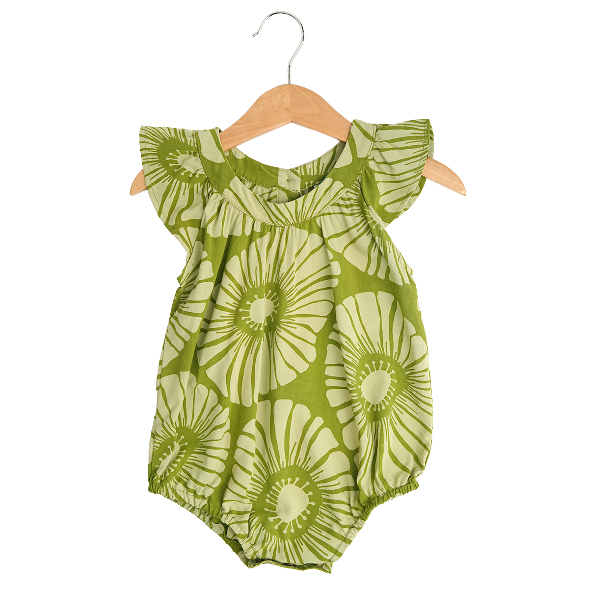Flowers Avocado Rayon Romper, 3 sizes