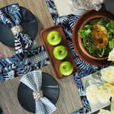 Taplak Meja Motif Teratai Biru Hitam, Set isi 4