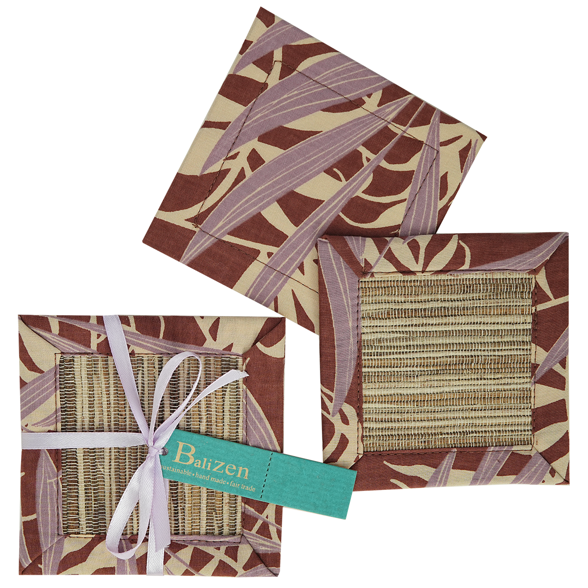 Tatakan Gelas Motif Bunga Teratai Palm Lavender Sienna, set isi 4