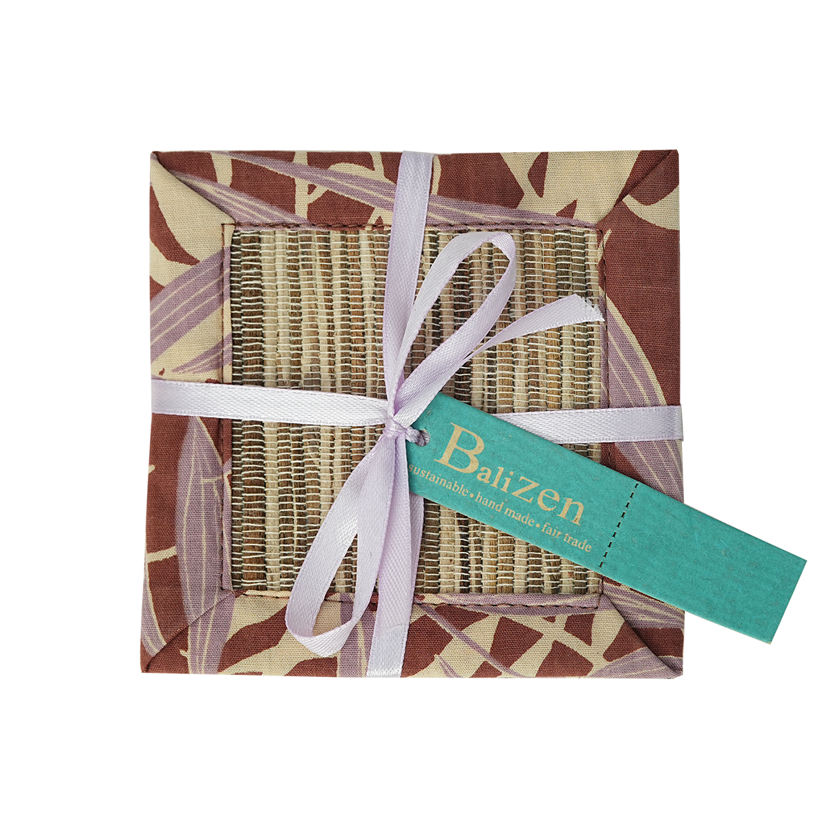 Tatakan Gelas Motif Bunga Teratai Palm Lavender Sienna, set isi 4