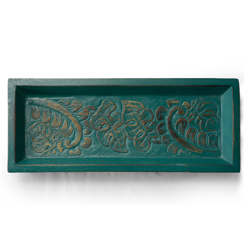 Teal Carved Wooden Mini Tray - SALE HOMEWARES