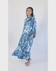 Kaftan Leher Tinggi Motif Bunga Markisa Biru, 1 Ukuran